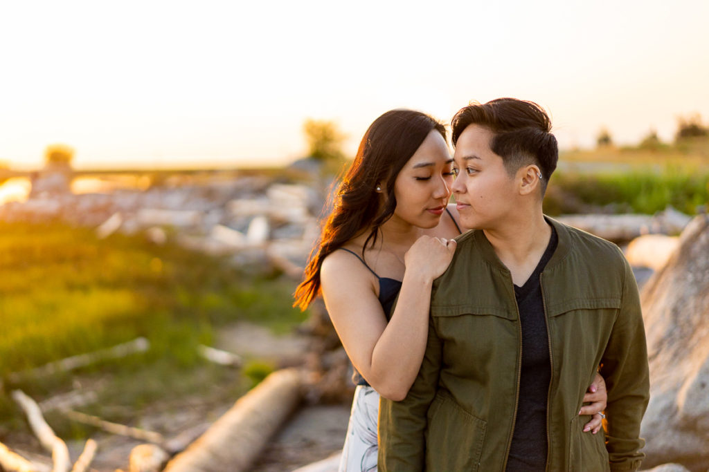 lesbian couple during the sunset at Garry Point Park