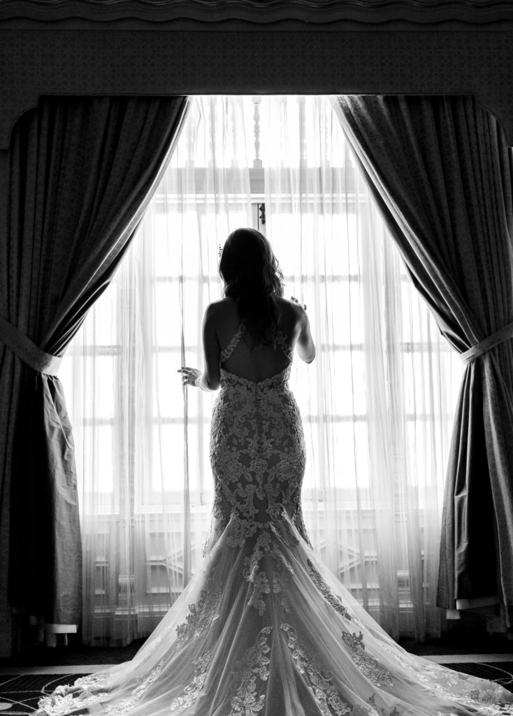 Black and White photos of the bride at Rosewood Hotel Georgia