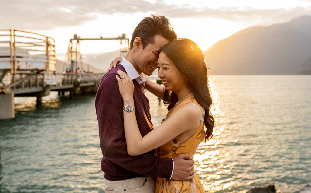 couple posed during their engagement session at Porteau Cove 