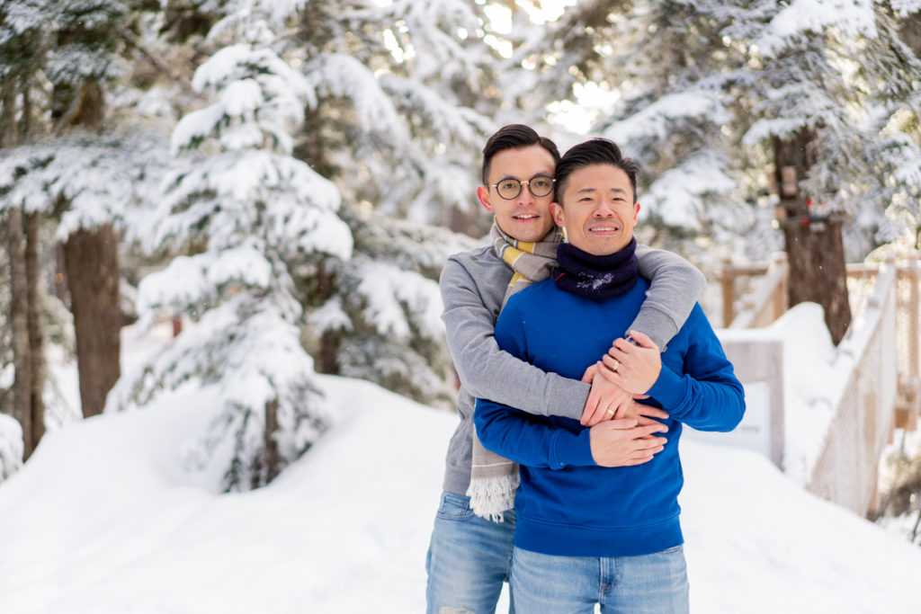 Grouse Mountain with Gay couple hugging