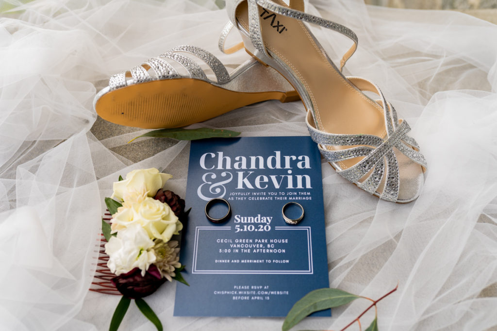 Brides shoes and rings during getting ready