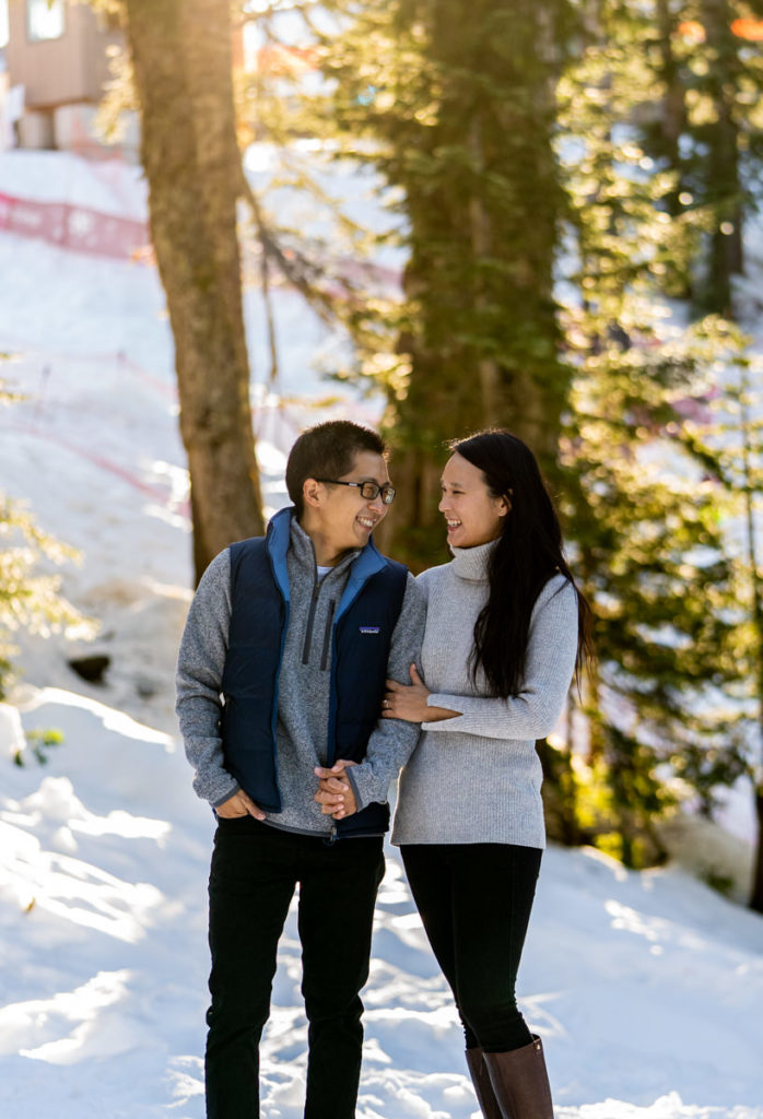 couple linking arms at Grouse Mountain