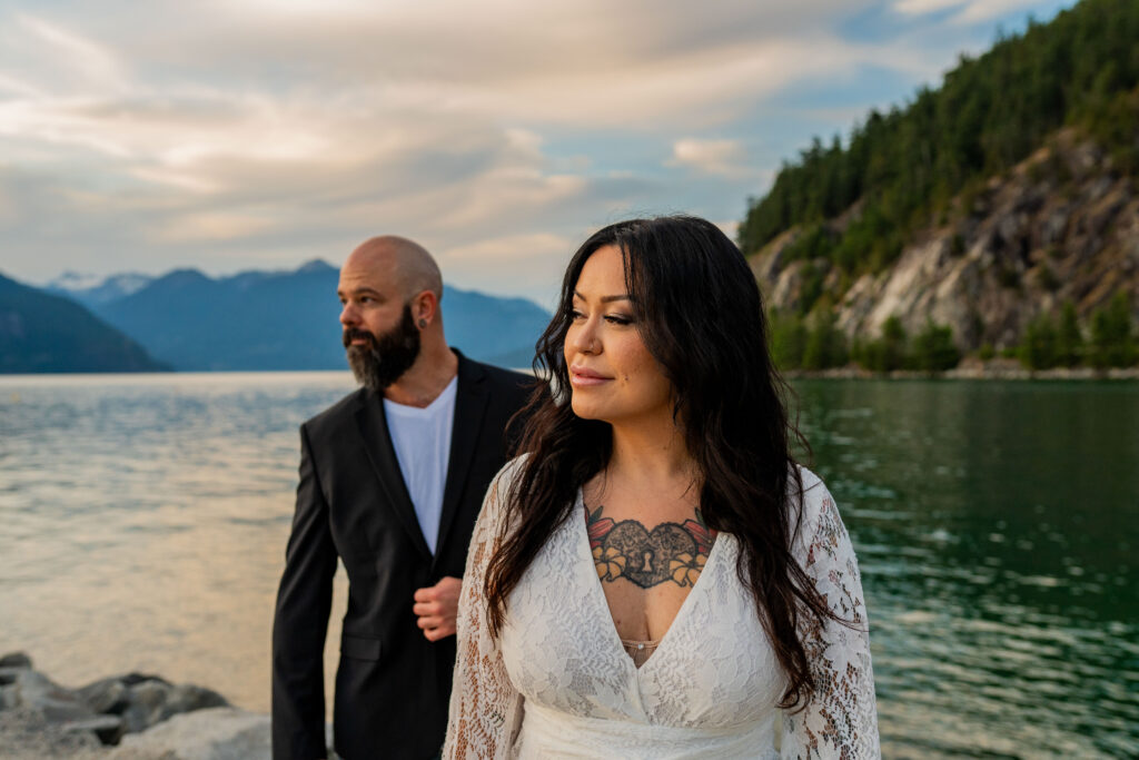 couple looking into the distance at Porteau Cove
