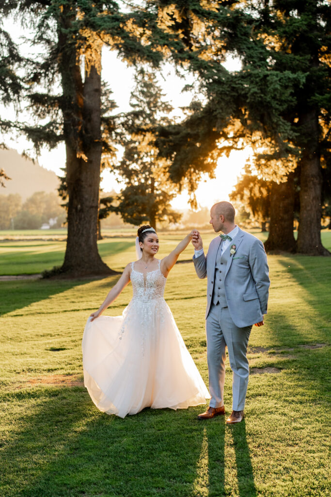 wedding golden hour photos at Chilliwack Golf Club Wedding