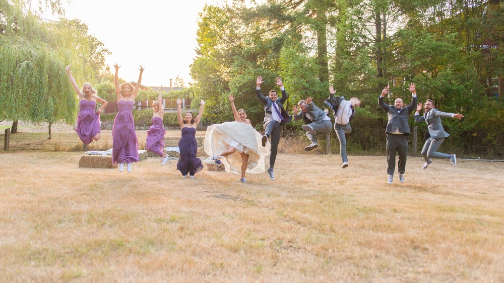 Bridal party jumping for their Cowichan Bay Wedding