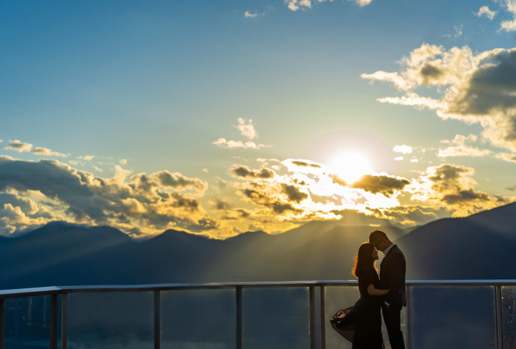 Couple at the top of Sea to Sky Gondola for their engagement 