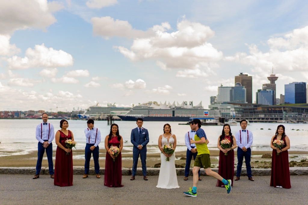 Bridal Party along the Stanley Park Seawall during their portraits