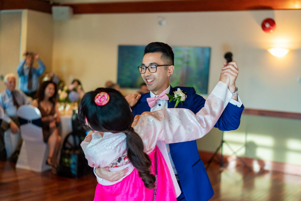 Bride and groom's first dance during their Vancouver Golf Club wedding
