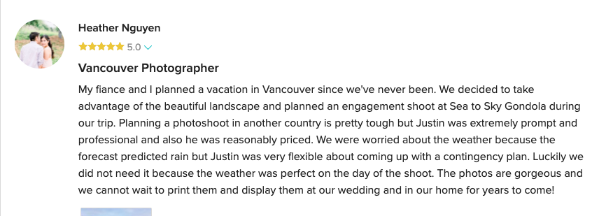 Vancouver wedding review of Justin Ho Photography